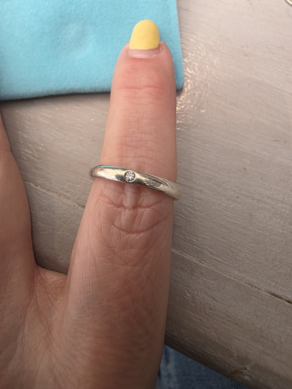 Tiffany & Co. Silver Band Ring with Single Round Diamond
